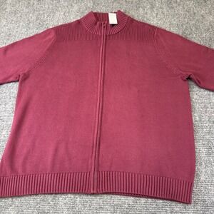 Lands End Mens XXL Zip Up Mock Neck Sweater Burgundy stylish sporty business cas